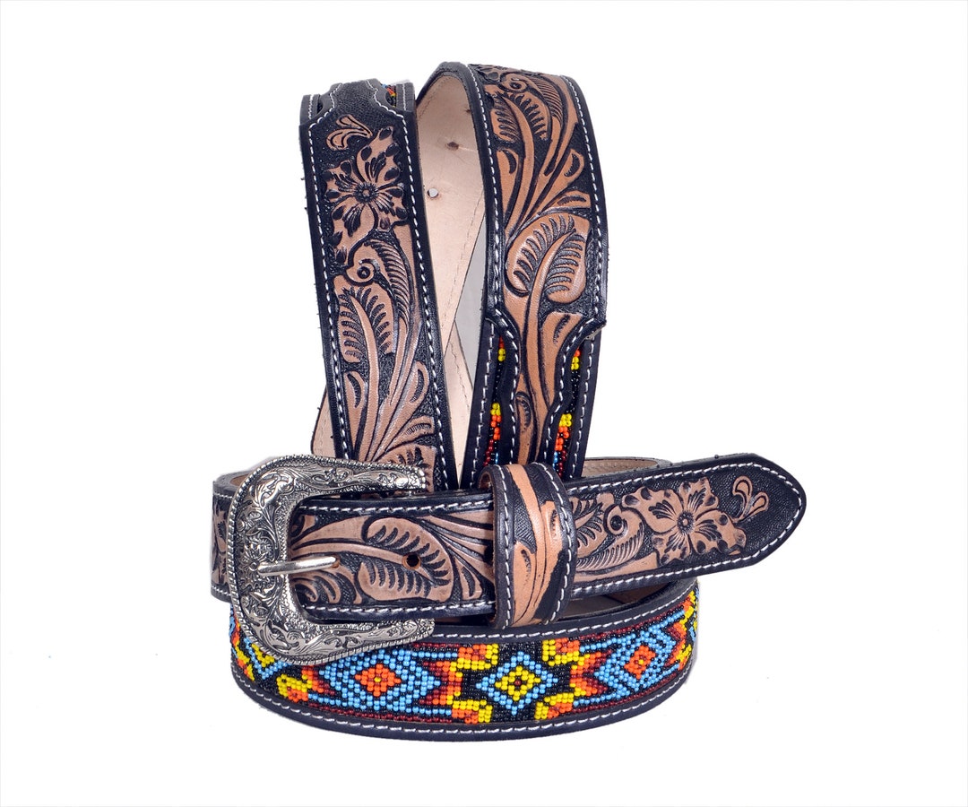 Personalized Handmade Western Beaded Leather Belt: Full  display picture 1