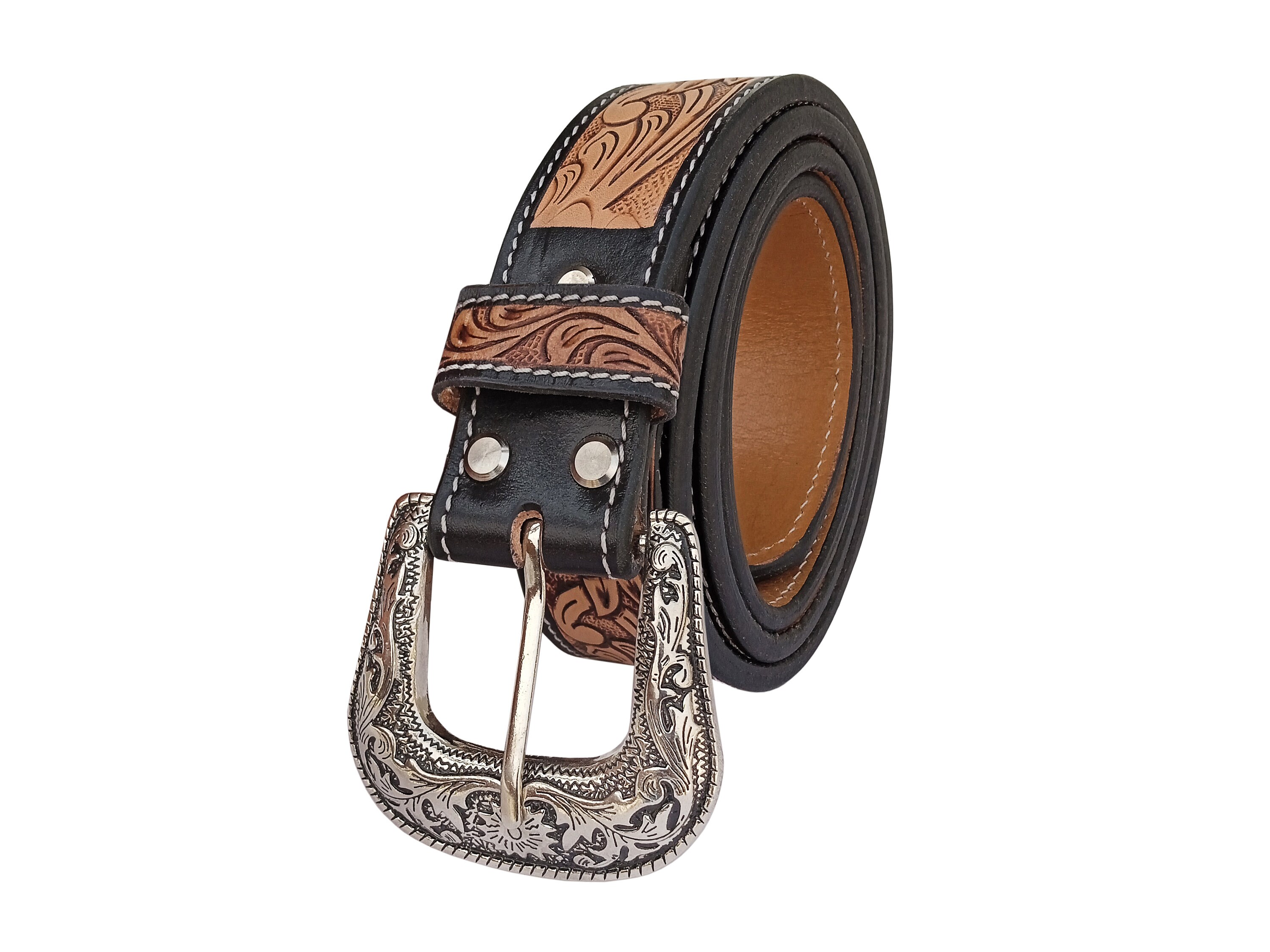 7193 Western Genuine Leather Tooled Belt With Hand Painted Design 30is006-36 Western Belt Full Grain Leather Hand Painted Tooled  main image 2