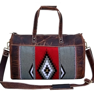 Personalizable Western Handwoven Wool and Leather Duffel Bag AF20AB0022