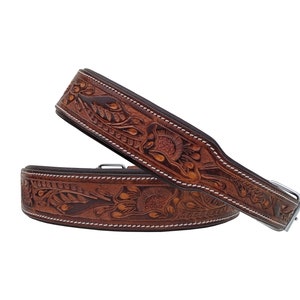 Personalized Western Dog Collar Hand Tooled Hand Crafted Padded Genuine Leather Floral AF10AB126