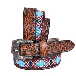 Personalized Handmade Beaded Leather Western Belt: Full-Grain Rodeo Style