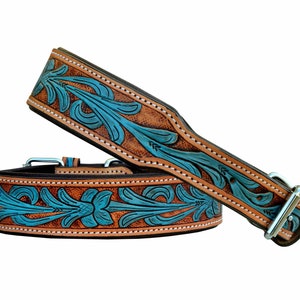 Personalized Western Dog Collar Hand Tooled Hand Crafted Padded Genuine Leather Floral AF10AB128