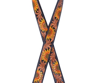 Personalized Hand Tooled Leather Purse Strap: Western Sunflower Camera Strap