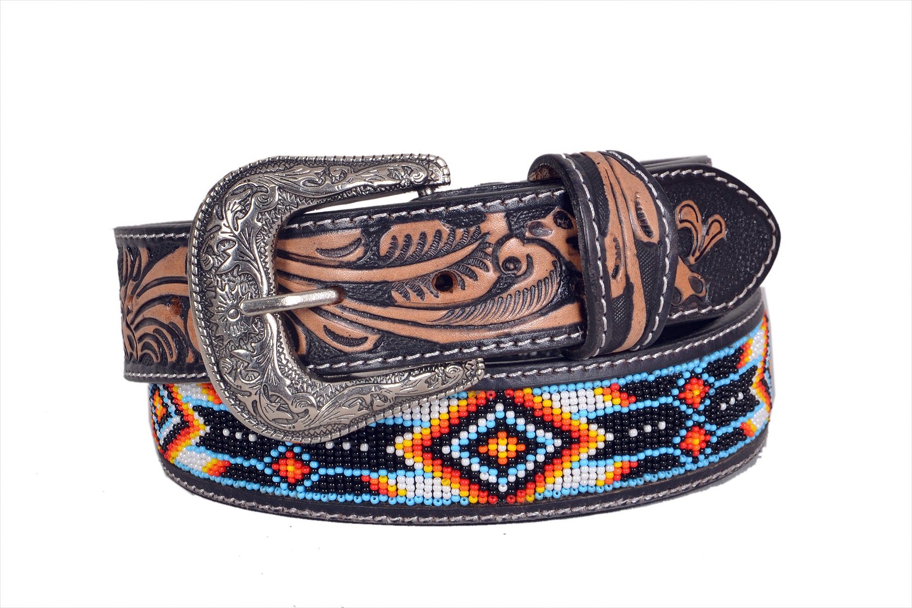 Personalized Handmade Beaded Leather Western Belt: Removable  display picture 1