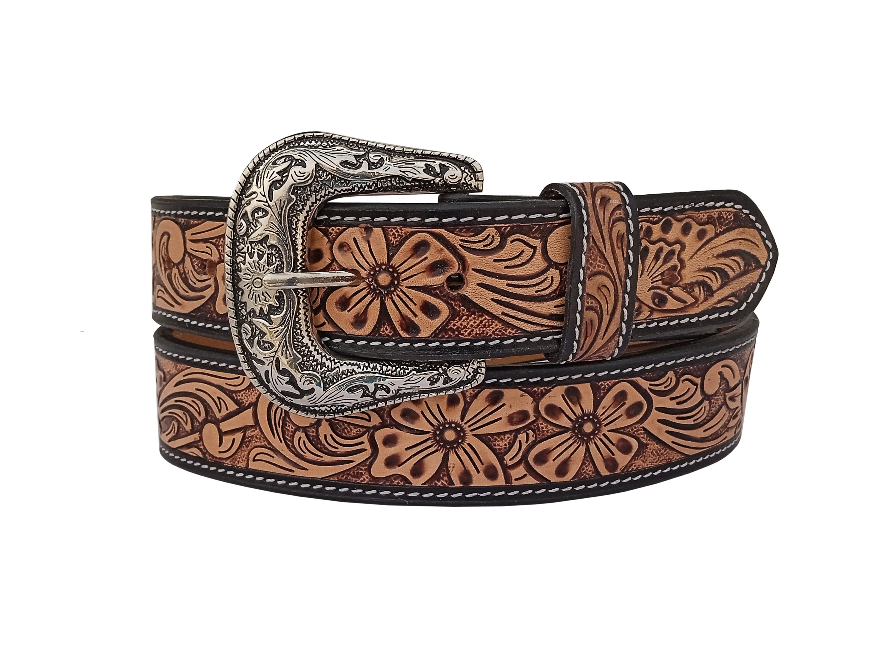7193 Western Genuine Leather Tooled Belt With Hand Painted Design 30is006-36 Western Belt Full Grain Leather Hand Painted Tooled  main image 4