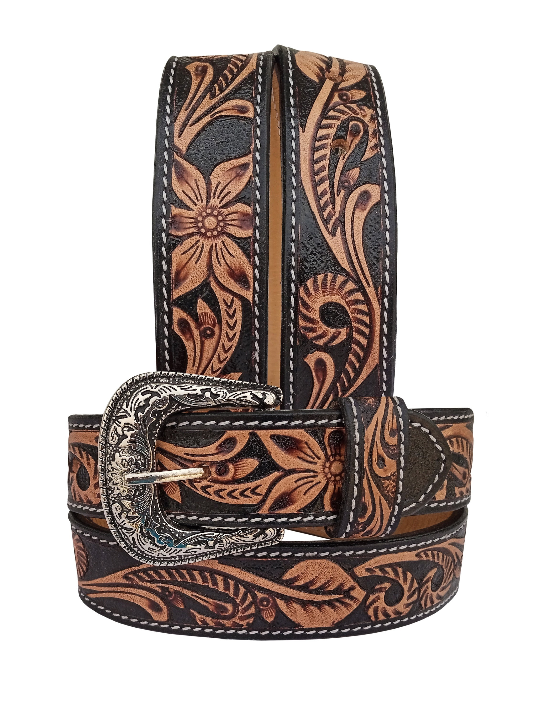 NWT Fossil Brown Leather Medallion Tie Belt L Boho Western Floral Laser Cut Fossil Flower Belts for Women for sale | eBay main image 3