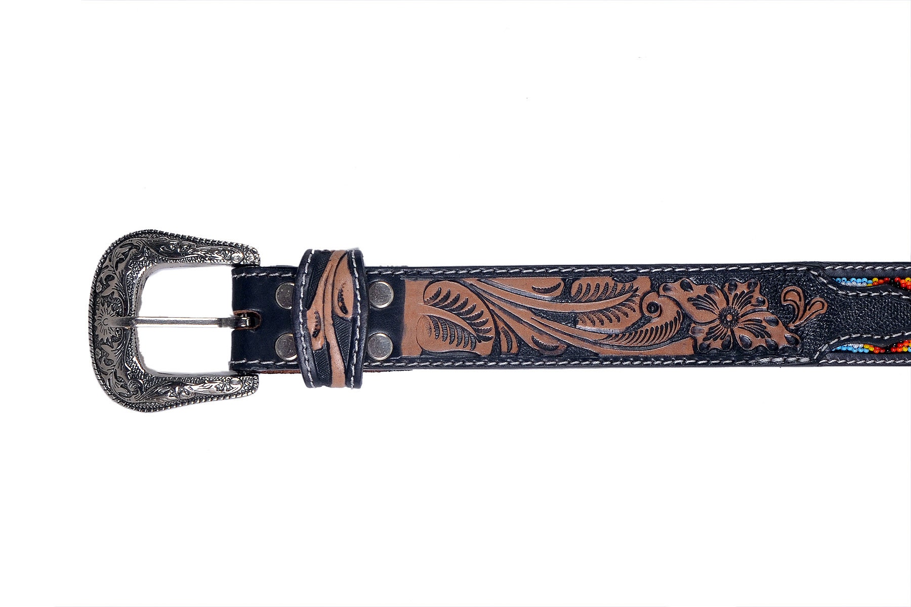 Personalized Handmade Beaded Leather Western Belt: Removable 