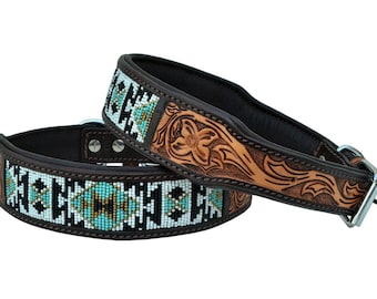 Personalized Western Dog Collar Beaded Hand Tooled Hand Crafted Padded Genuine Leather Floral AF10AB006