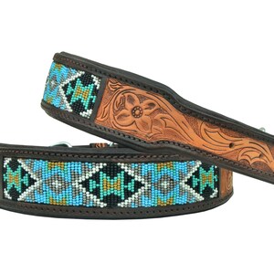 Personalized Western Dog Collar Beaded Hand Tooled Hand Crafted Padded Genuine Leather Floral AF10AB026
