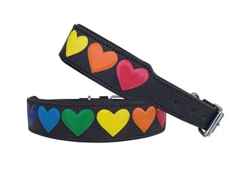 Personalized Western Dog Collar Hearts Hand Finished Padded Collar Heavy Duty Leather AF10AB170
