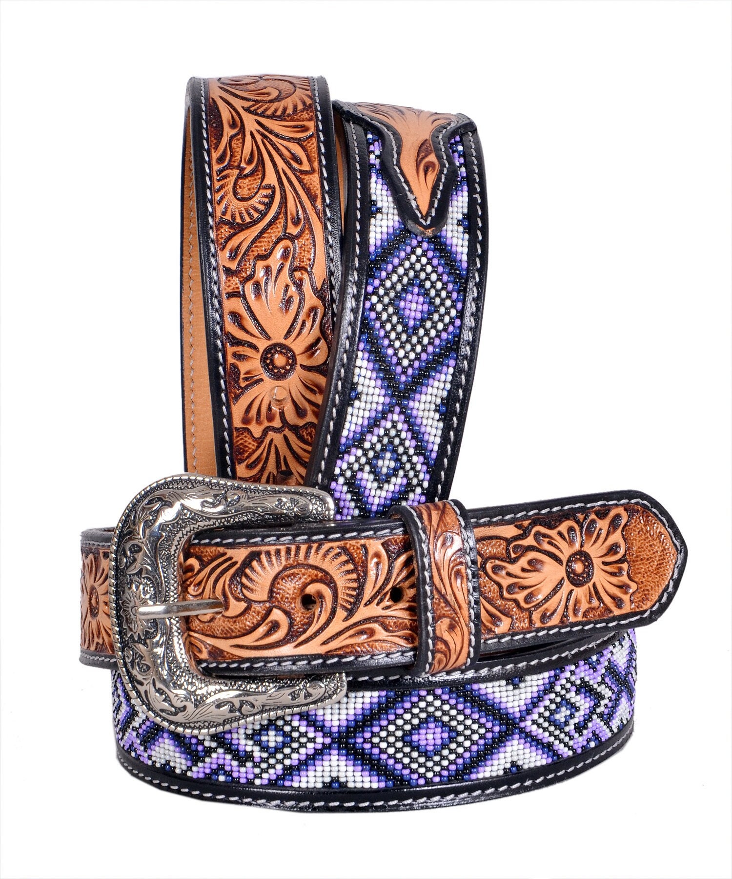 Women\'s Leather Western Belt Embossed Waist Country Beaded for Jeans Western Ladies Beaded Belt - Etsy main image 2