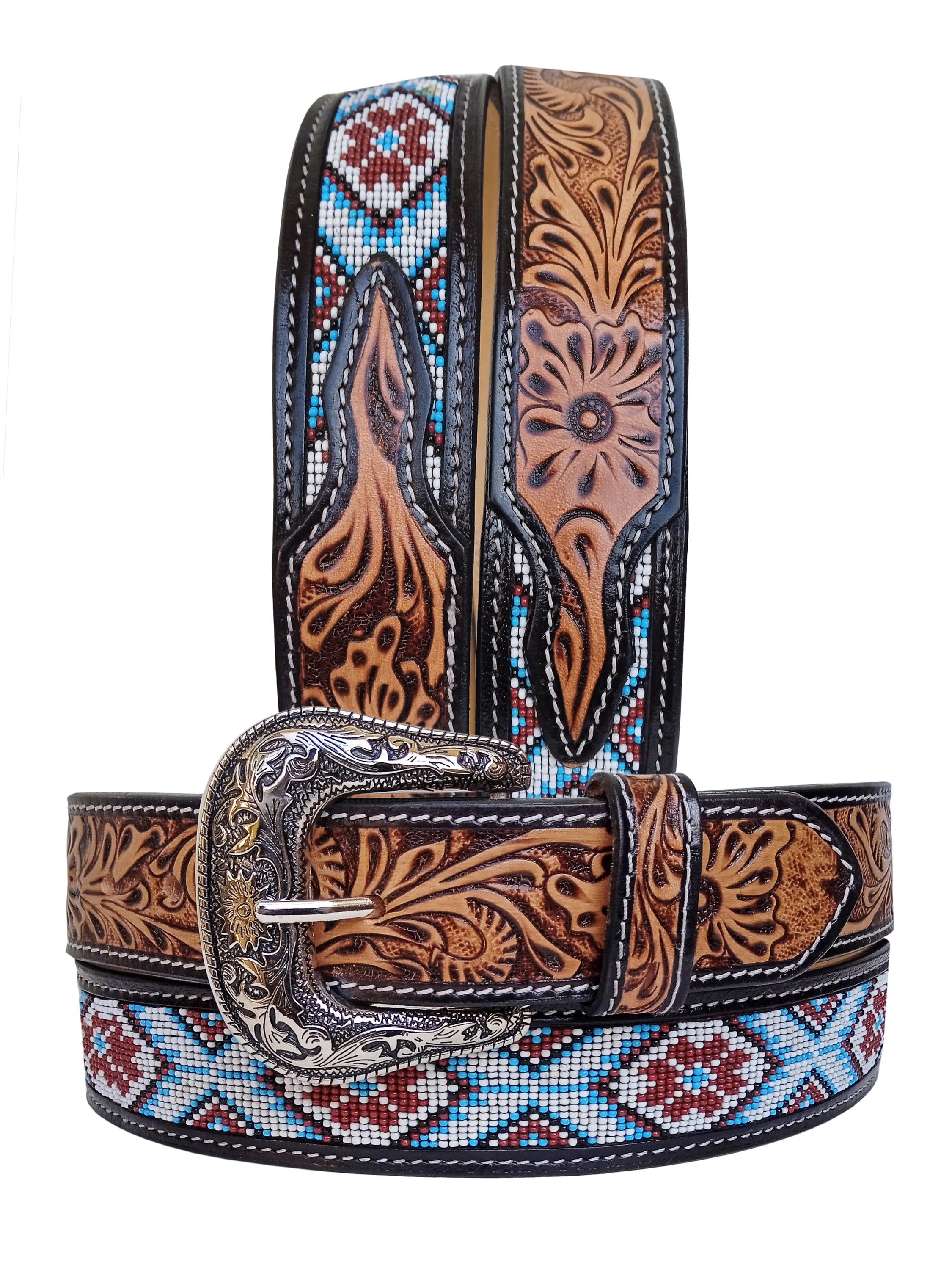 Ceinture Femme Marron Brillante à Perles, Boucle Cuivrée, Taille M - Occasion Bon état