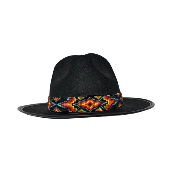 Black Felt Fedora Hat with Beaded Band Wool Felt Fedora Hat with Beaded Ribbon Band - Adora® Hats  main image 2