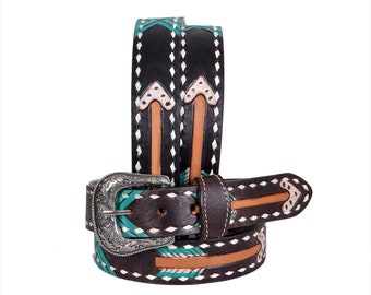 Womens HAND TOOLED LEATHER Rhinestone Western Cowgirl Cowboy  display picture 2