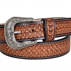 Personalized Leather Western Belt: Hand Tooled Floral Design, Removable Buckle