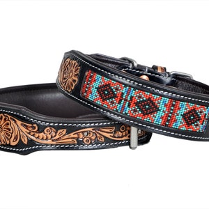 Personalized Western Dog Collar Beaded Hand Tooled Hand Crafted Padded Genuine Leather Floral AF10IS013