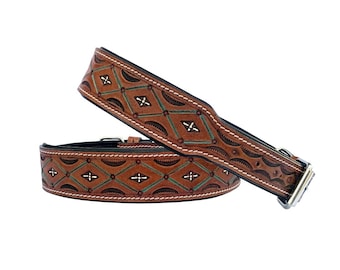 Personalized Western Dog Collar Hand Tooled Hand Crafted Padded Genuine Leather AF10AB121