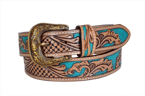 Personalized Handmade Leather Western Belt: Floral Tooled  display picture 1