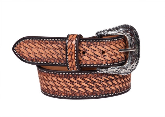 Ceinture En Cuir Style Western Avec Boucle Tête De Cheval - Taille 34 Marron - Occasion