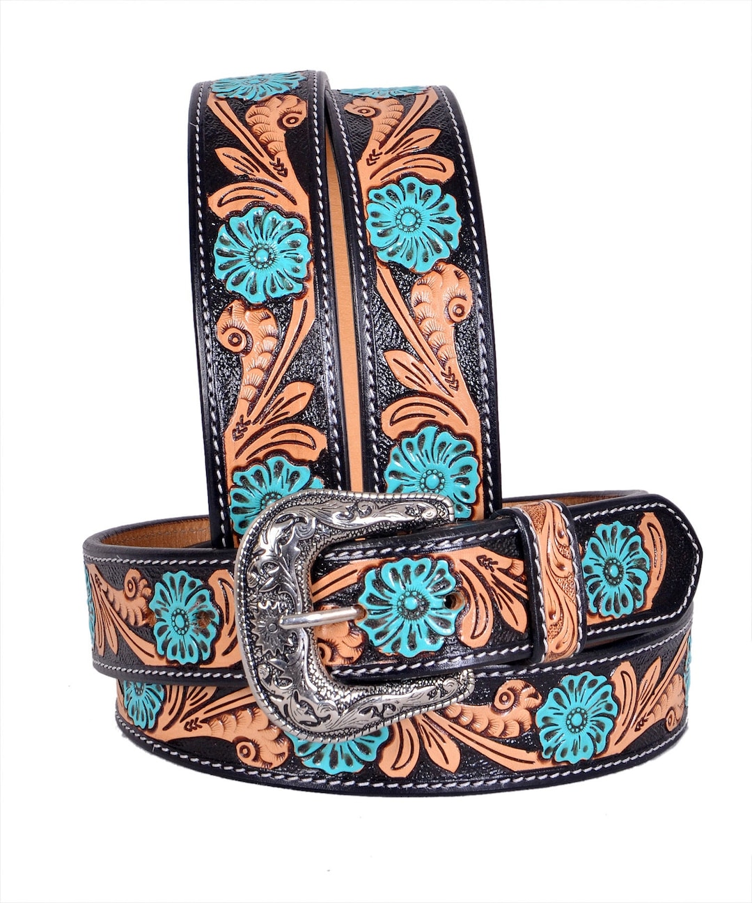 Tooled Leather Western Belt