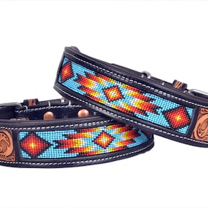 Personalized Western Dog Collar Beaded Hand Tooled Hand Crafted Padded Genuine Leather Floral AF10IS007
