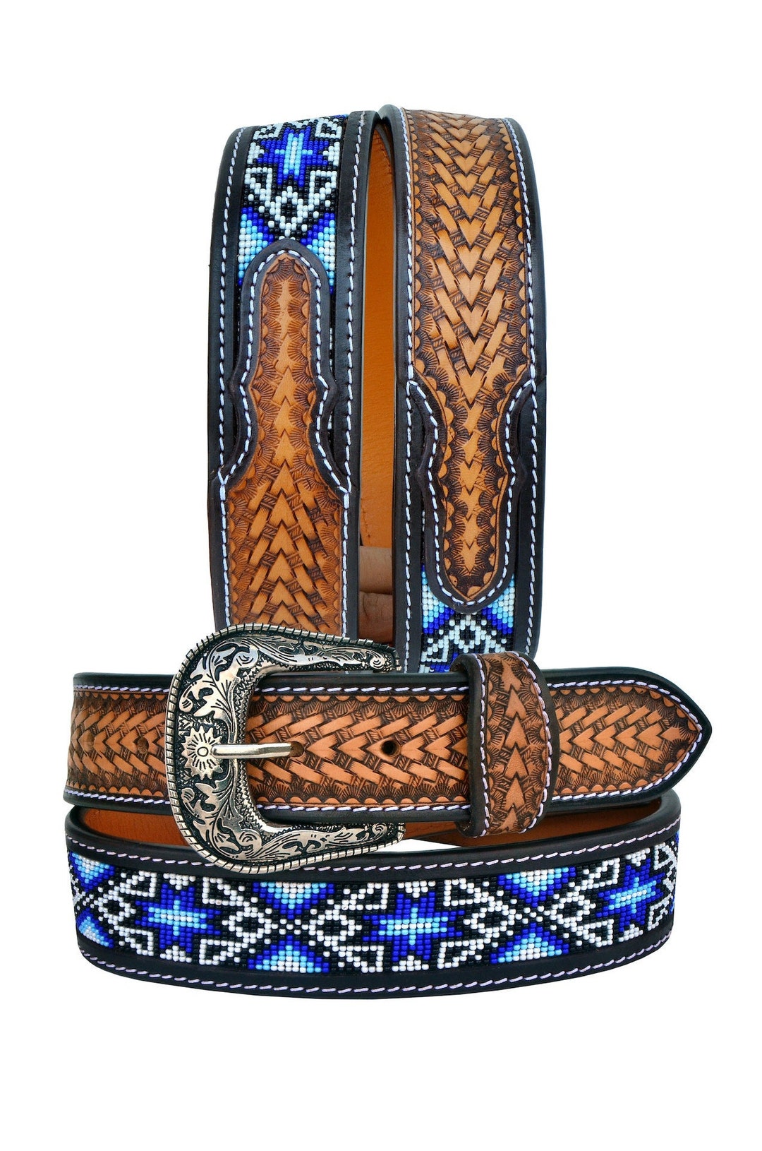 Handmade Western Rodeo Heavy Duty Beaded Full-grain Leather