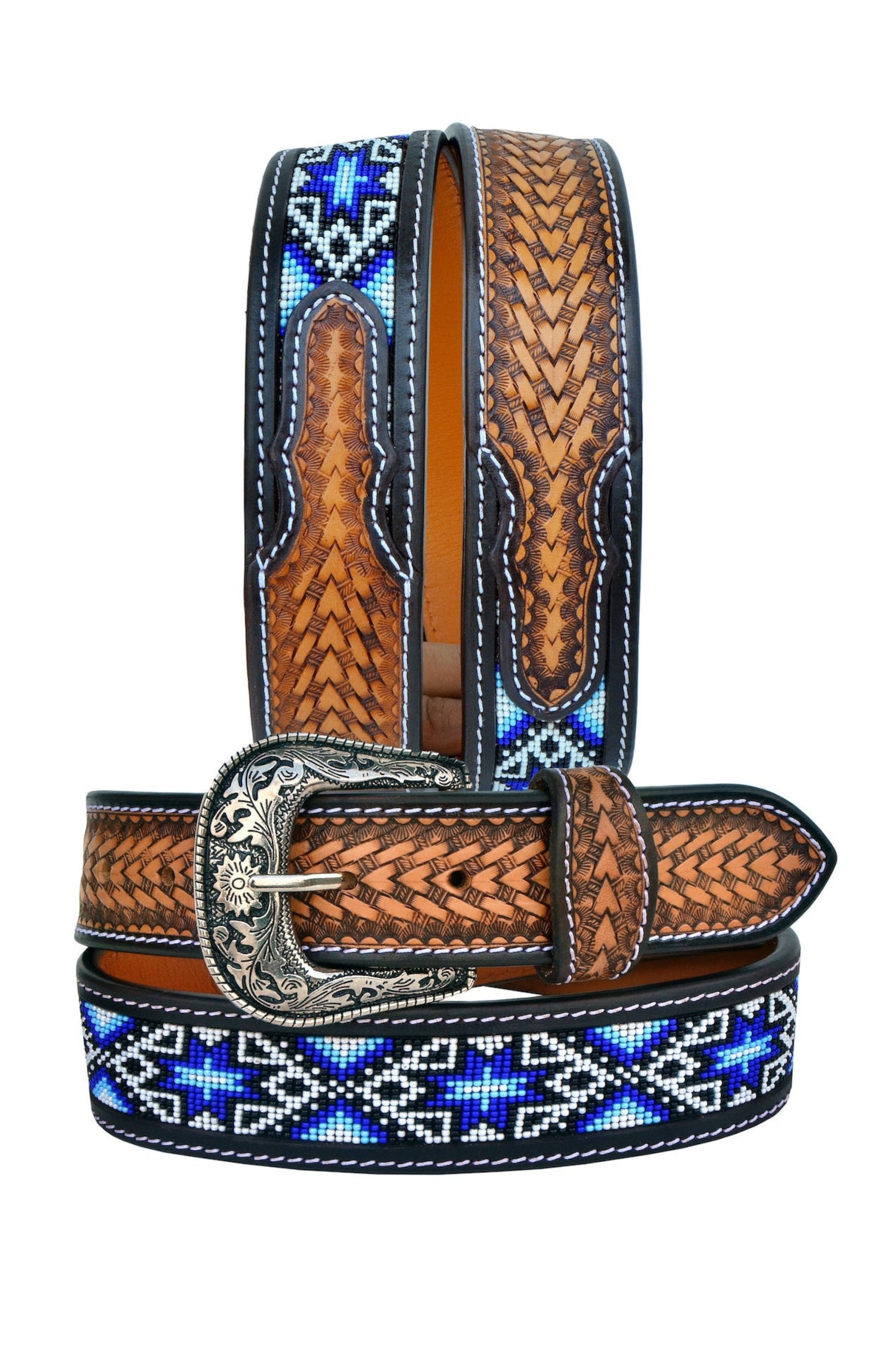 Handmade Western Rodeo Heavy Duty Beaded Full-grain Leather Belt Unisex ...