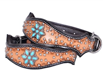 Personalized Western Dog Collar Hand Tooled Hand Crafted Padded Genuine Leather Floral AF10IS104