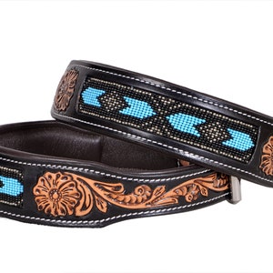 Personalized Western Dog Collar Beaded Hand Tooled Hand Crafted Padded Genuine Leather Floral AF10IS015