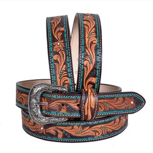 Handmade Leather Western Belt: Floral Tooled, Removable Buckle Personalized