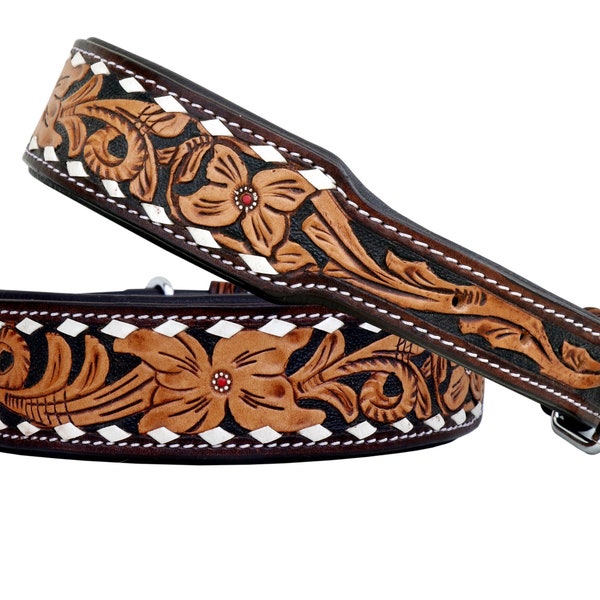 Personalized Western Dog Collar Hand Tooled Hand Crafted Padded Genuine Leather Floral AF10AB112