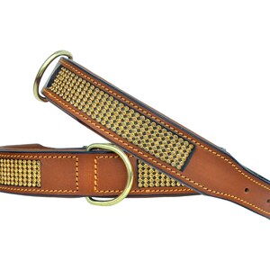 Personalized Western Dog Collar Padded Genuine Leather Golden AF10AB301