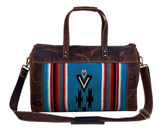 Personaliseerbare handgeweven western plunjezak van wol en leer AF20AB0023