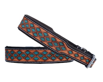 Personalized Western Dog Collar: Hand Tooled Leather, Padded Lining
