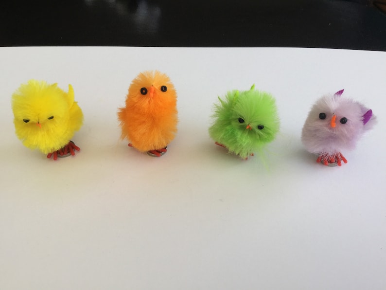 Colorful Fuzzy Set of 4 Easter Chicks Magnets