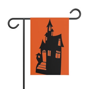 Skinny Haunted House Silhouette Garden Banner