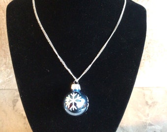 Shiny Blue with Glitter Snowflake Shatterproof Christmas Ornament Necklace