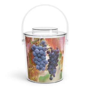 Purple Grapes Colored Grape Leaves Ice Bucket with Tongs