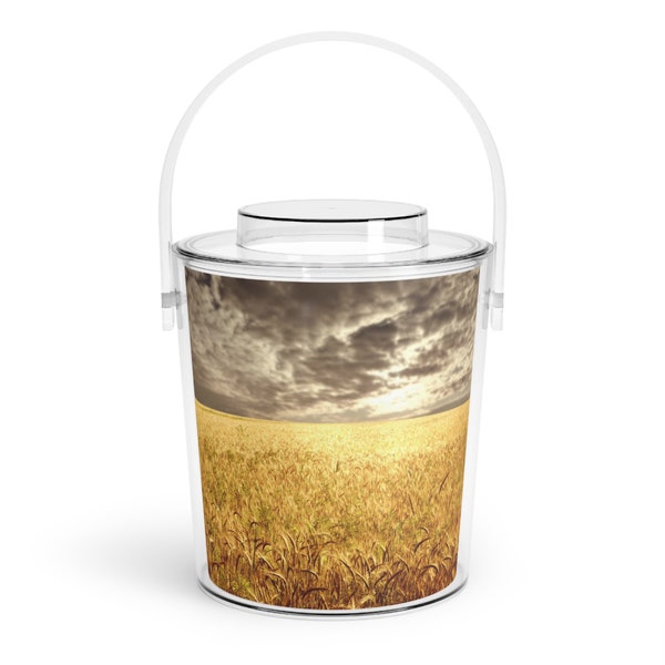 Overcast Sunset Wheat Field Ice Bucket with Tongs