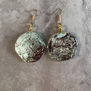 Goldish Silver Coin/Doubloon Earrings Halloween  St. Patrick&#39;s Day Jewelry