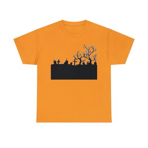 Halloween Cemetery with Twisted Tree Unisex Heavy Cotton Tee