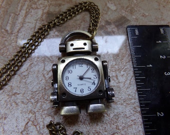 Robot Clock Necklace with Handmade Mystery Item