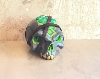 Pirate Inspired Teal Bejeweled Skull 3-D Print Figurine (Allow 7-12 days for creation before shipping)