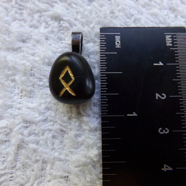 Black Onyx Othala/Othila/Odal/Othel/Ethel Rune Stone Pendant The Crystal Witch Magick Shoppe