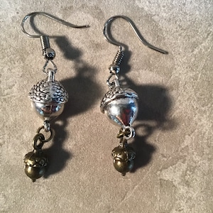 Silver and Bones Colored Acorn Earrings