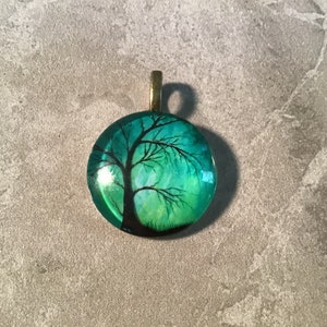 Crystal Witch Magick Shoppe Spooky Blue and Green Black Weeping Tree  Pendant