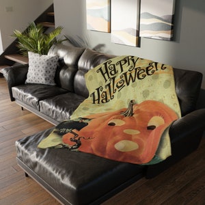 Vintage Halloween Night and It&#39;s Halloween spaceVelveteen Minky Blanket (Two-sided print)
