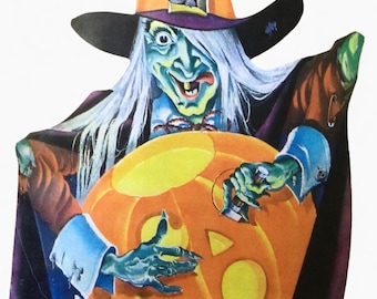 Vintage Witch Halloween Cut Out Decoration (when ordered this will be cut out, no background color, and laminated)