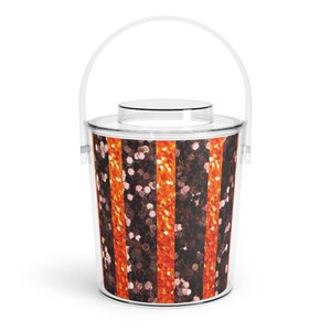 Orange and Brown Glitter (no actual glitter) Ice Bucket with Tongs