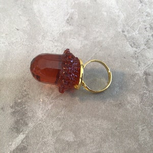 Brown Acrylic Acorn Adjustable Gold Colored Ring Thanksgiving or Fall Jewelry